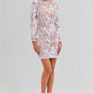 NADINE MERABI White Floral Long Sleeve Dress